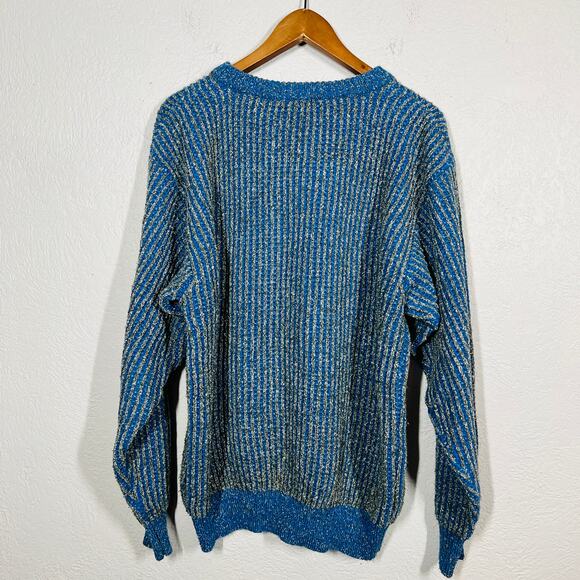 Vintage 90s Moustache Ribbed Crewneck Sweater Blue Grey - S - Picture 6 of 6